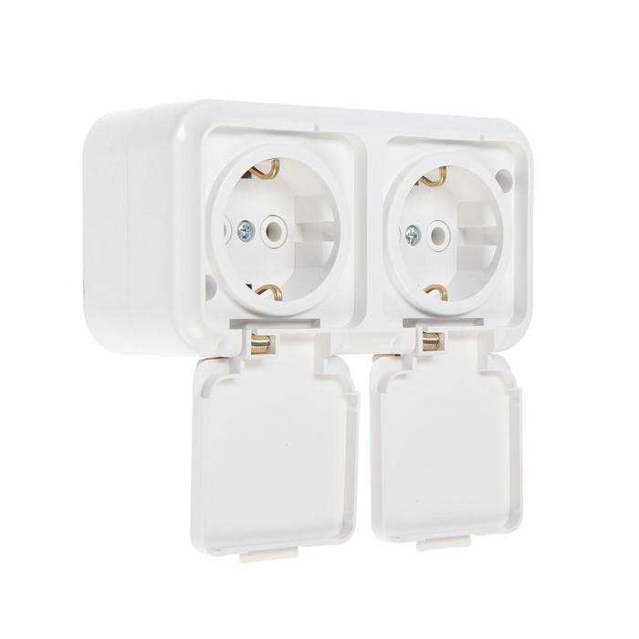 Розетка BYLECTRICA РА16-303 Пралеска, 16А, двухмест., наруж., с з/к, крышка, IP54, белая Розетка BYLECTRICA РА16-303 Пралеска, 16А, двухмест., наруж., с з/к, крышка, IP54, белая