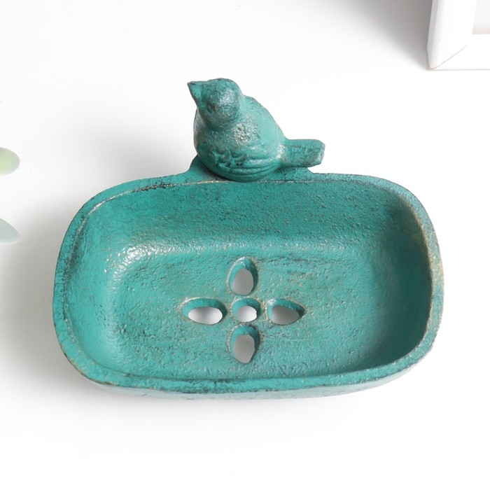 Сувенир чугун мыльница Сувенир чугун мыльница "Воробушек" патина 7,2х12,8х10 см