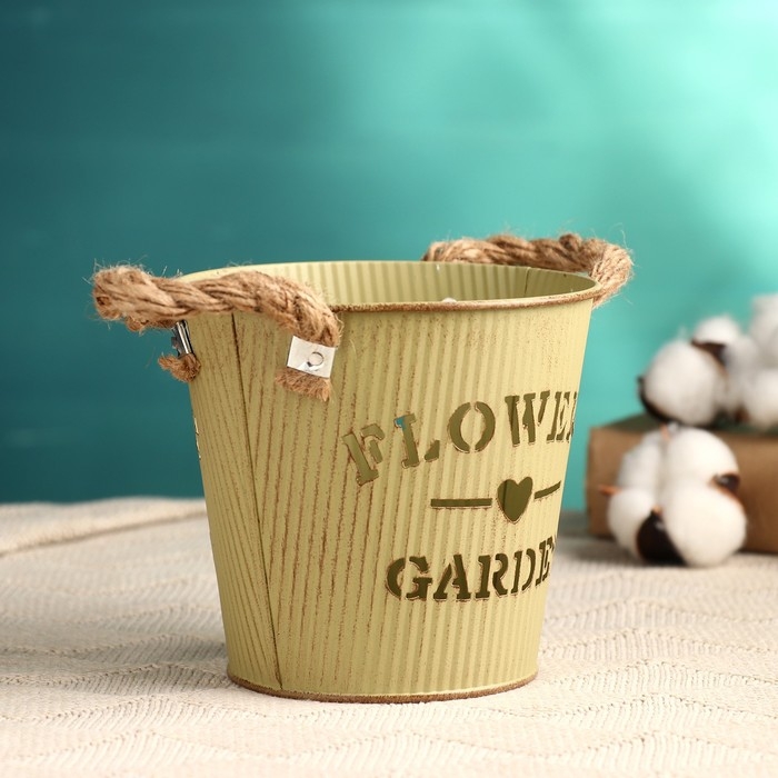 Кашпо  Кашпо "Ведерко цветочный сад" зеленое, 13х13х12см
