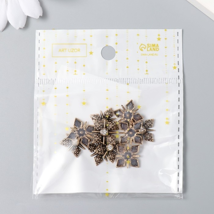 Декор для творчества металл, стразы Декор для творчества металл, стразы "Цветок с лучами" набор 10 шт бронза 1,2х1,2 см