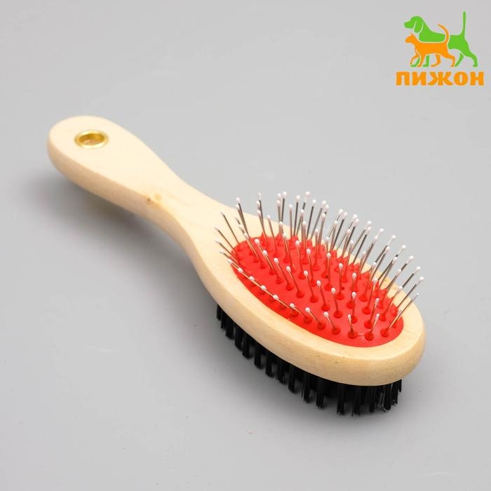 Двусторонняя щётка-расческа с деревянной ручкой, 7 х 21 см Двусторонняя щётка-расческа с деревянной ручкой, 7 х 21 см