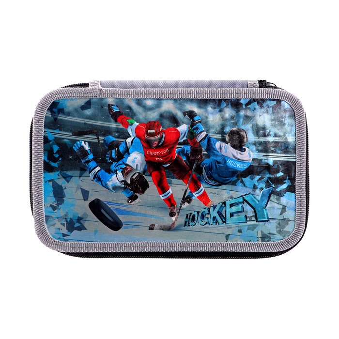 Пенал 3 секции, 125 х 205 х 55 мм, Calligrata 8П26/3 Пенал 3 секции, 125 х 205 х 55 мм, Calligrata 8П26/3 "Хоккеисты" (с эффектом металлика) ,ламинированный картон