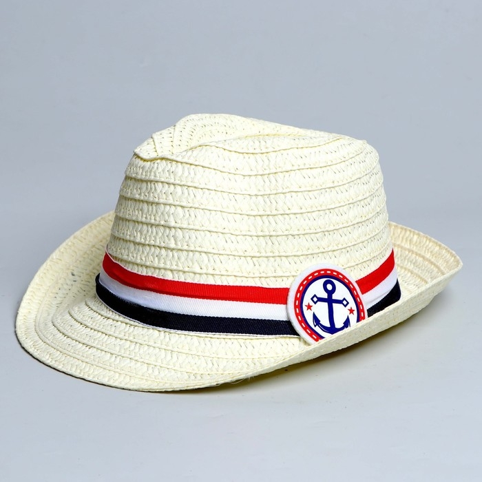 Панама соломенная детская для мальчика «Якорь», р-р 52-54 Панама соломенная детская для мальчика «Якорь», р-р 52-54