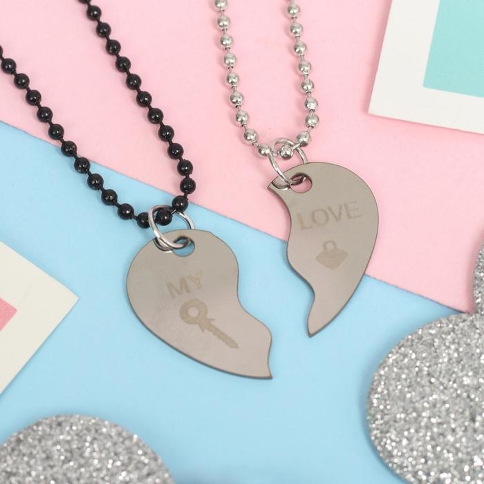 Кулоны «Неразлучники» стальные, love, цвет чёрно-серебряный, 45 см Кулоны «Неразлучники» стальные, love, цвет чёрно-серебряный, 45 см