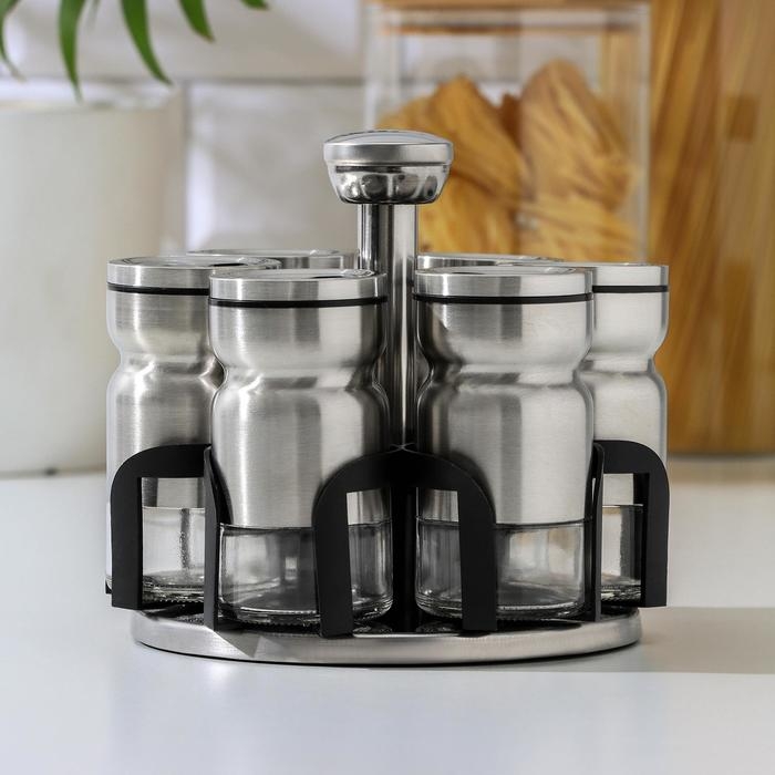 Набор для специй из стекла на подставке «Сияние», ёмкость, 5,5×10,5 см, 6 шт Набор для специй из стекла на подставке «Сияние», ёмкость, 5,5×10,5 см, 6 шт