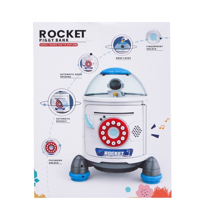 Копилка «Ракета», свет, звук, засасывает купюры, цвет белый