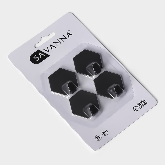 Крючки самоклеящиеся SAVANNA Black Loft, 4 шт, металл, грань 2 см, цвет чёрный Крючки самоклеящиеся SAVANNA Black Loft, 4 шт, металл, грань 2 см, цвет чёрный