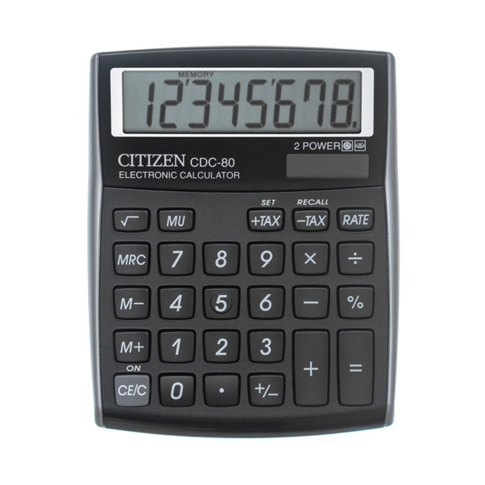 Калькулятор настольный Citizen  Калькулятор настольный Citizen "CDC-80BKWB", 8-разрядный, 109 х 135 х 25 мм, двойное питание, черный