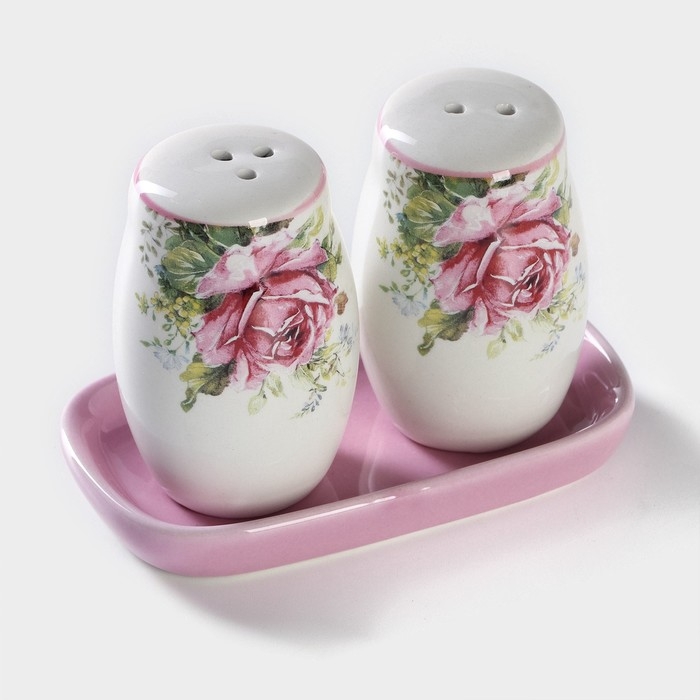 Набор для специй Доляна «Розы», 2 предмета: солонка, перечница, 130 мл Набор для специй Доляна «Розы», 2 предмета: солонка, перечница, 130 мл