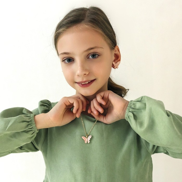 Набор «Выбражулька» 2 предмета: клипсы, кулон, бабочки весенние, цвет розовый в золоте Набор «Выбражулька» 2 предмета: клипсы, кулон, бабочки весенние, цвет розовый в золоте