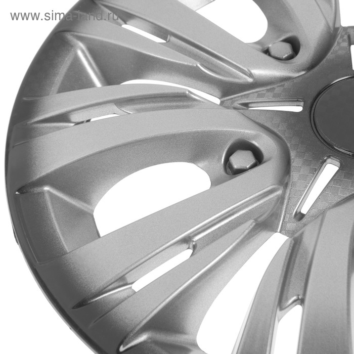 Колпаки колесные R13 Колпаки колесные R13 "ЛИОН", серебристо-черный карбон, набор 4 шт