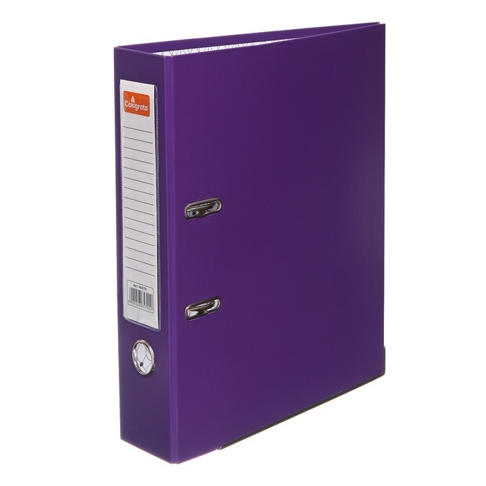 Папка-регистратор А4, 75 мм, Calligrata, ПВХ, тиснение Папка-регистратор А4, 75 мм, Calligrata, ПВХ, тиснение "лен", металлическая окантовка, карман на корешок, собранная, фиолетовая, микс