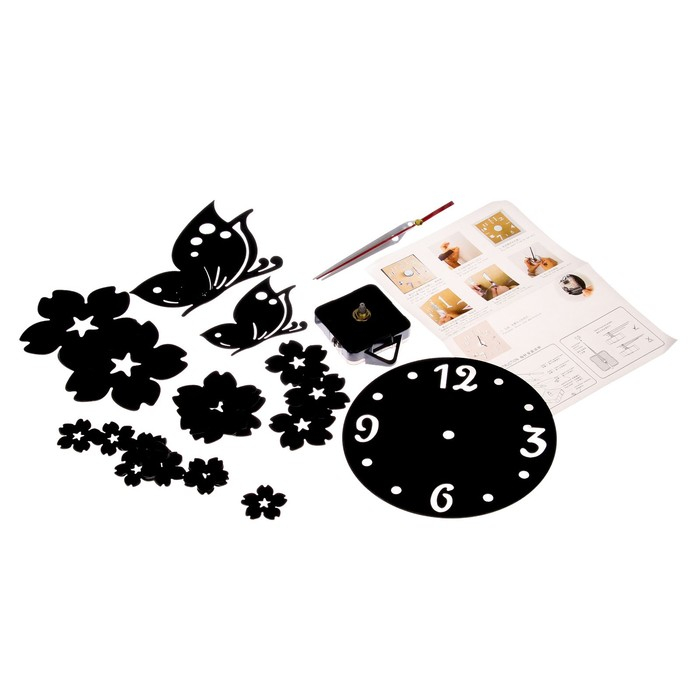 Часы настенные интерьерные, 3d  Часы настенные интерьерные, 3d "Цветы и бабочки", бесшумные, наклейка, большие, d-15 см