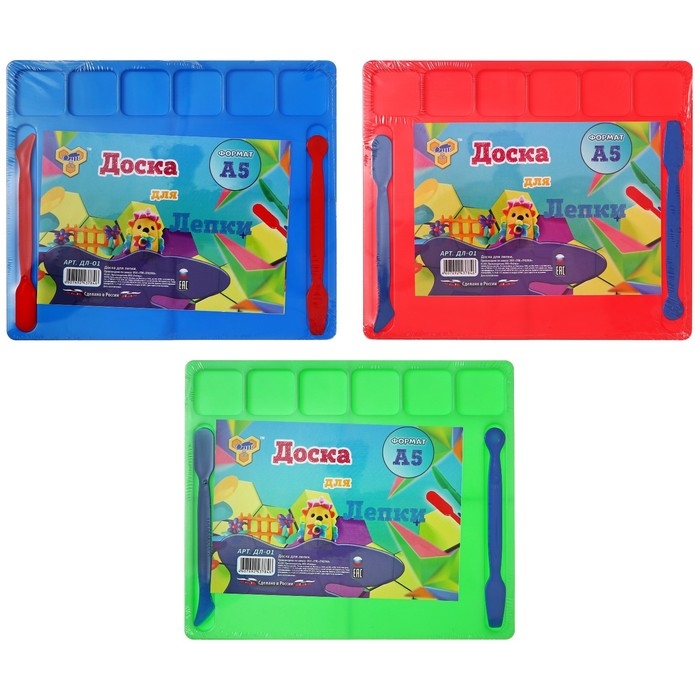 Доска для лепки пластиковая А5 Calligrata, 2 стека, с отделениями для пластилина и бортиком 1.8 мм, цветная, МИКС Доска для лепки пластиковая А5 Calligrata, 2 стека, с отделениями для пластилина и бортиком 1.8 мм, цветная, МИКС