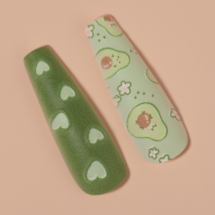Накладные ногти «Авокадо», 12 шт, с клеевыми пластинами, форма балерина, цвет зелёный/белый Накладные ногти «Авокадо», 12 шт, с клеевыми пластинами, форма балерина, цвет зелёный/белый