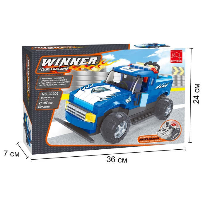Конструктор полицейский внедорожник KEYIXING Winner, на радиоуправлении, 236 деталей, 6+ Конструктор полицейский внедорожник KEYIXING Winner, на радиоуправлении, 236 деталей, 6+