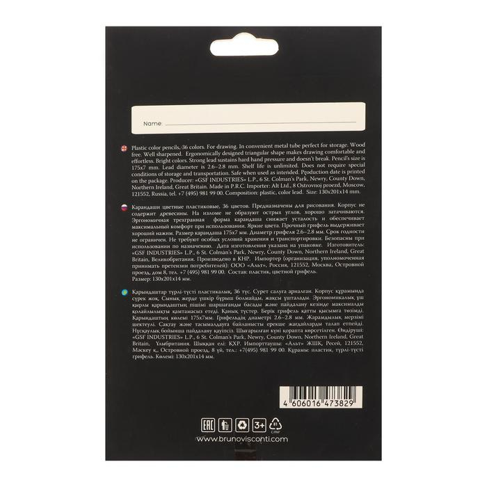 Карандаши цветные 36 цветов BlackWoodColor, пластиковые, трёхгранные, МИКС Карандаши цветные 36 цветов BlackWoodColor, пластиковые, трёхгранные, МИКС