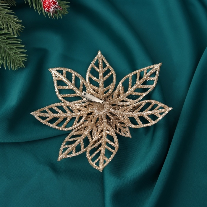 Украшение ёлочное Украшение ёлочное "Цветы резные блеск" (набор 2 шт) на зажимах, 13х13 см, золото