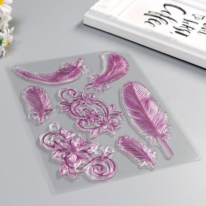 Штамп для творчества силикон Штамп для творчества силикон "Цветы и пёрышки" 18х14 см