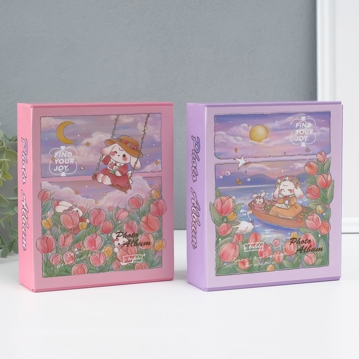 Фотоальбом на 40 фото 10х15 см "Зайка в тюльпанах" в коробке МИКС 4,5х14х17 см