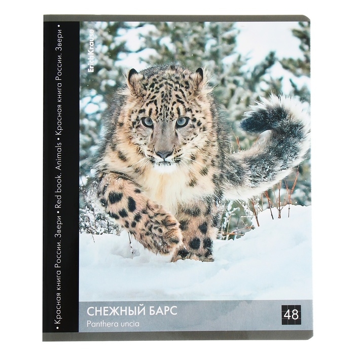 Тетрадь 48 листов в клетку, ErichKrause Тетрадь 48 листов в клетку, ErichKrause "Красная книга России. Звери.", обложка мелованный картон, глянцевая ламинация, блок офсет 100% белизна, МИКС