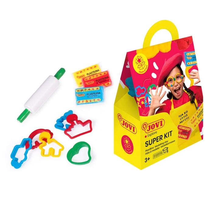 Набор для лепки JOVI  Набор для лепки JOVI "Super Kit" 3 цвета по 50 г, растительный, 6 формочек, 1 скалка, картон