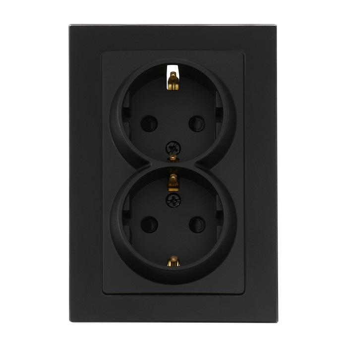 Розетка двухместная TOT Glossy Glass, 16 А, скрытая, с з/к, стекло, черная Розетка двухместная TOT Glossy Glass, 16 А, скрытая, с з/к, стекло, черная