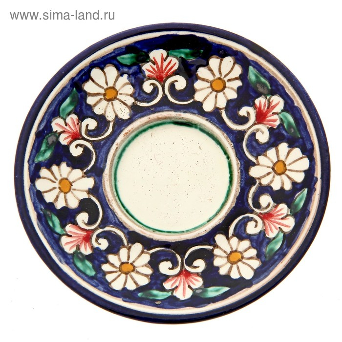 Чайная пара Риштанская Керамика Чайная пара Риштанская Керамика "Цветы", 100 мл, (тарелка 10см, чашка 7,5см), синяя