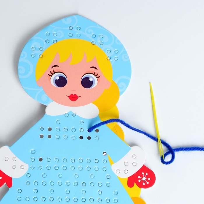 Вышивка пряжей на новый год «Снегурочка» на картоне с пластиковой иглой, новогодний набор для творчества Вышивка пряжей на новый год «Снегурочка» на картоне с пластиковой иглой, новогодний набор для творчества