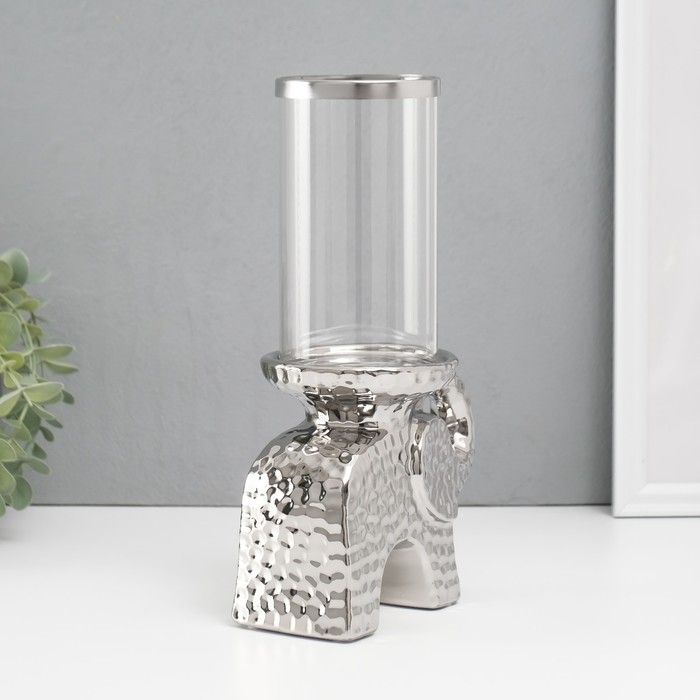 Подсвечник керамика, стекло на 1 свечу  Подсвечник керамика, стекло на 1 свечу "Слон" d=8 см серебро 16х10х27 см