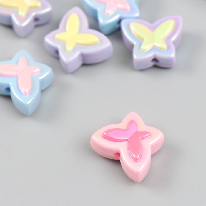 Бусина для творчества пластик набор 6 шт. Бусина для творчества пластик набор 6 шт. "Бабочка" цветная с перламутром МИКС 2х1,6 см