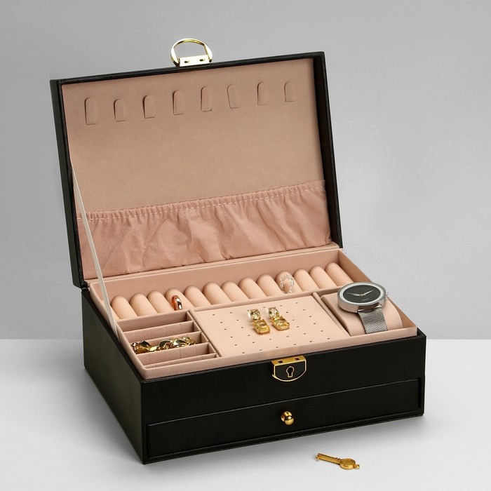 Подставка для украшений «Шкатулка» 2 яруса, 17×23×10 см, цвет чёрный