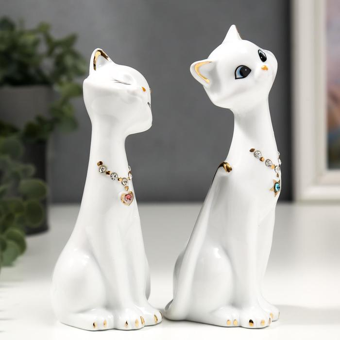 Сувенир Сувенир "Кошечки белые с цепочкой" (набор 2 шт) 15 см 14 см