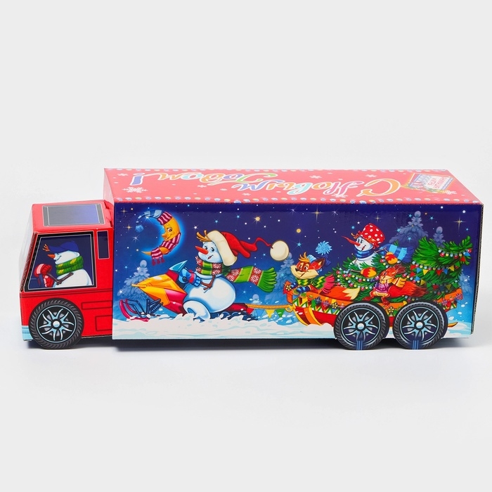 Новый год. Подарочная коробка Новогодняя Фура Новый год. Подарочная коробка Новогодняя Фура "Праздничный путь" с анимацией 36 х 11,5 х 11 см.
