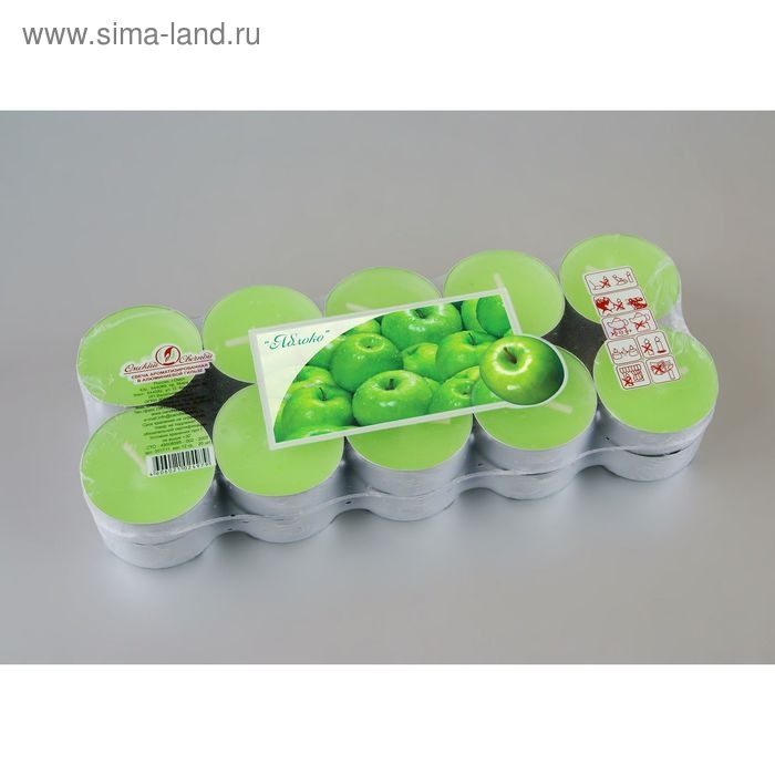 Набор чайных свечей ароматических в термоусадке Набор чайных свечей ароматических в термоусадке "Яблоко", 3,8х1,6 см, 3,5 ч, 12 г, 20 штук