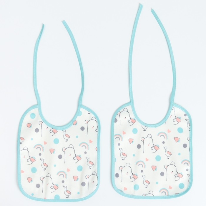 Набор детских слюнявчиков Крошка Я, 4 шт. + подарок, 20х17 см., цвет бирюзовый, серый