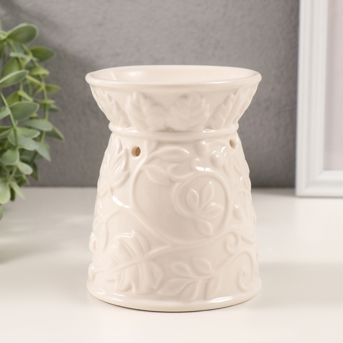 Аромалампа керамика Аромалампа керамика "Растительный узор" белая состаренная 9,5х9,5х12 см