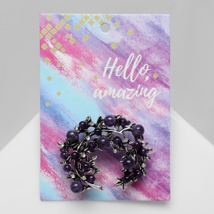 Брошь &laquo;Ветвь аметиста&raquo;, цвет фиолетовый в чернёном серебре