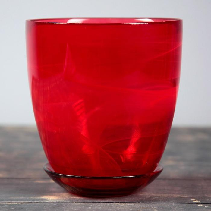 Горшок цветочный с поддоном  №4, алебастр, рубин, 2 л Горшок цветочный с поддоном  №4, алебастр, рубин, 2 л