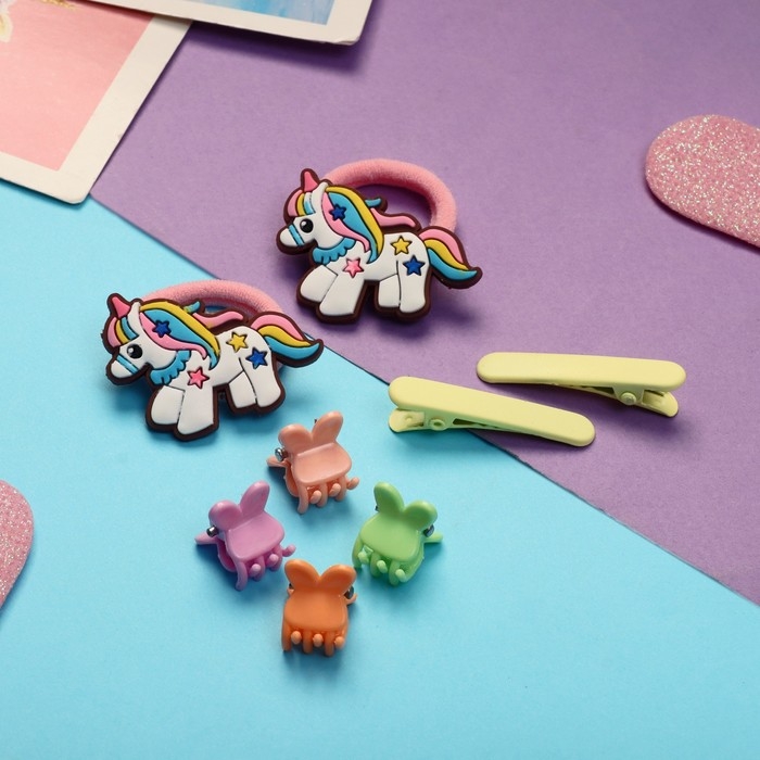 Набор для волос "Крошечка" (4 зажима,4 крабика) единорожка цветной