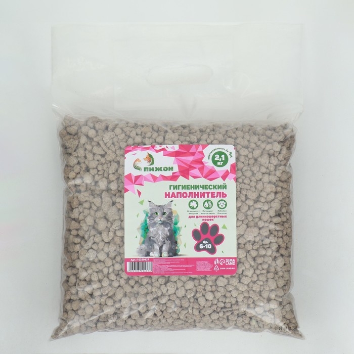 Наполнитель гигиенический Наполнитель гигиенический "Пижон" , для длинношерстных кошек, 2,1 кг впитываемость до 4 л фр 6-10