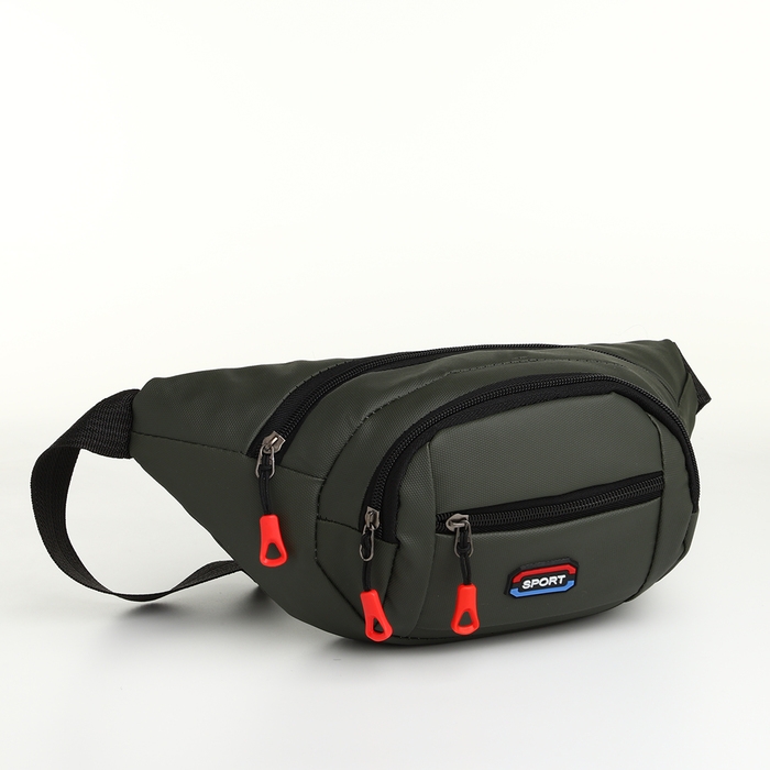 Поясная сумка на молнии, 3 наружных кармана, цвет зелёный