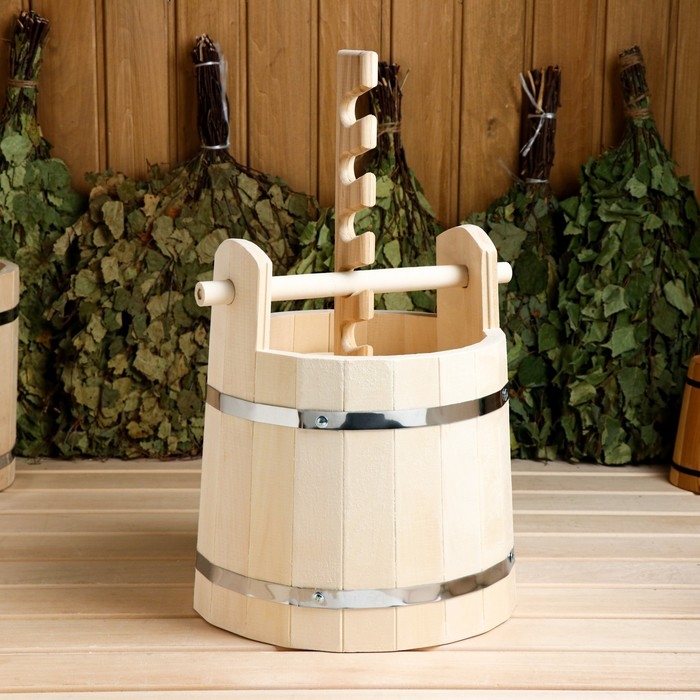 Кадка-бочка для засолки из липы, 10 л, с прижимным гнетом, нержавеющий обод Кадка-бочка для засолки из липы, 10 л, с прижимным гнетом, нержавеющий обод "Добропаровъ"