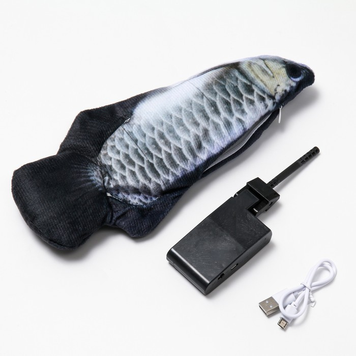 Игрушка для кошек  Игрушка для кошек "Толстолобик" с двигающимся хвостом и с USB-зарядкой, 28 см