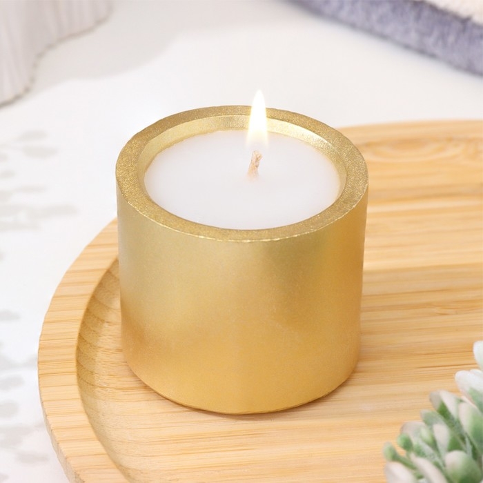 Свеча  Свеча "Цилиндр" в подсвечнике из гипса малый, 5х3,5см,золото