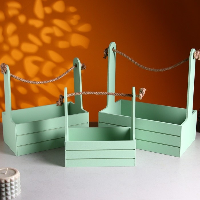 Набор кашпо деревянных 3 в 1 (29×18×33; 25×15×30; 21×12×23) "Аром", Оливковый