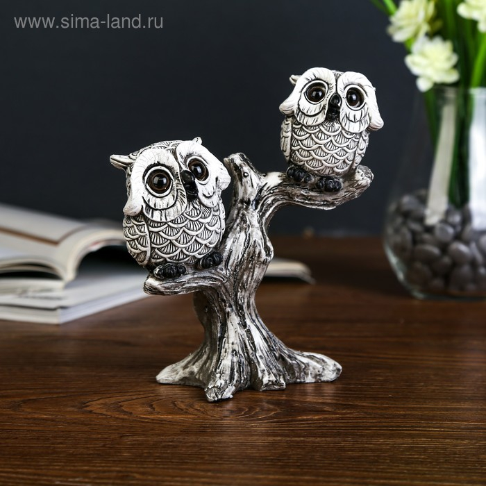 Сувенир полистоун Сувенир полистоун "Два маленьких филина с большими глазами на дереве" 16,5х14,5х6 см