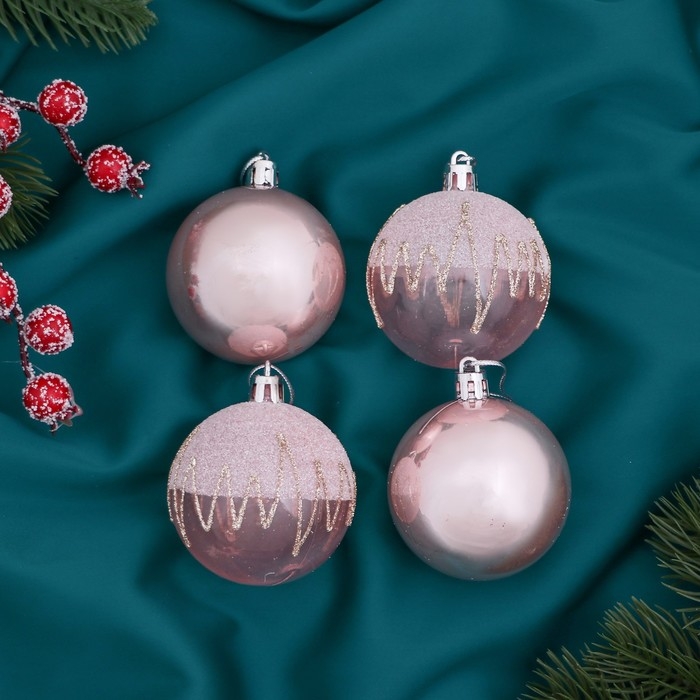 Набор шаров пластик d-5,5 см, 4 шт Набор шаров пластик d-5,5 см, 4 шт "Фейерверк" розовый