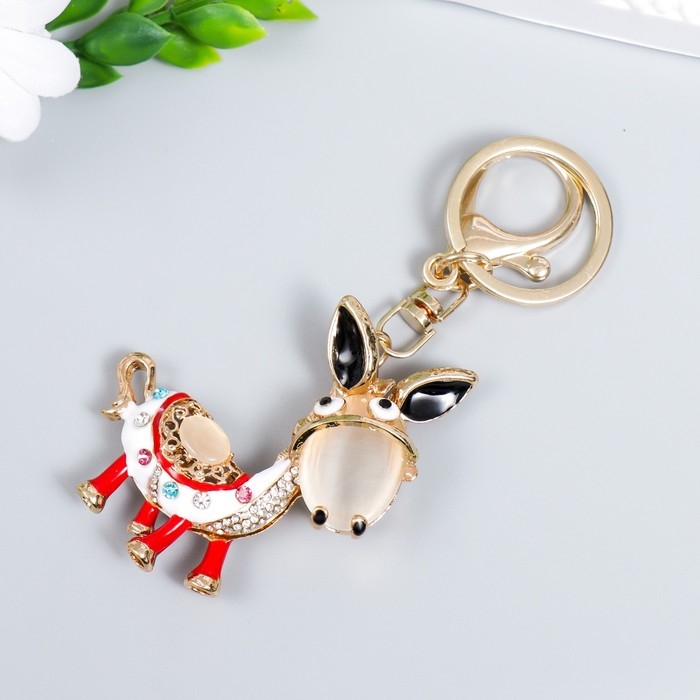 Брелок металл с карабином, эмаль, стразы Брелок металл с карабином, эмаль, стразы "Ослик" 12х5 см