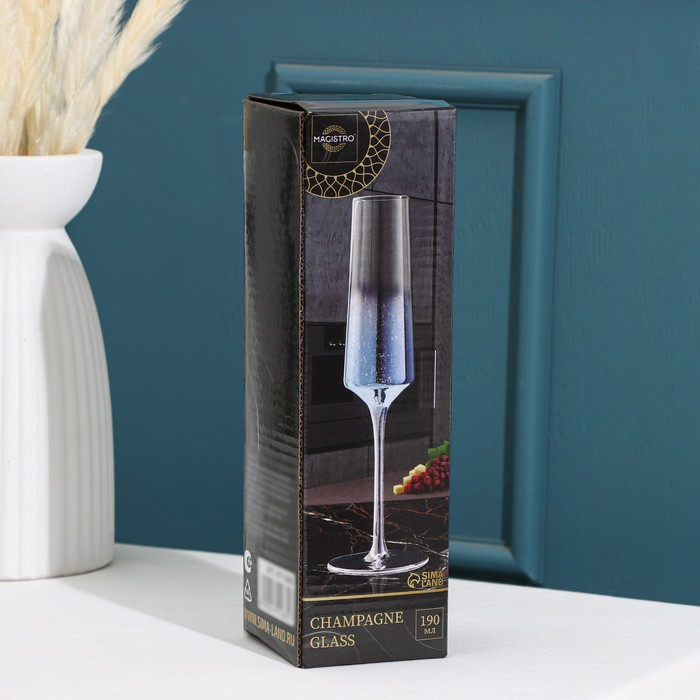 Бокал для шампанского стеклянный Magistro &laquo;Мерцание&raquo;, 190 мл, 7&times;24,5 см, цвет синий